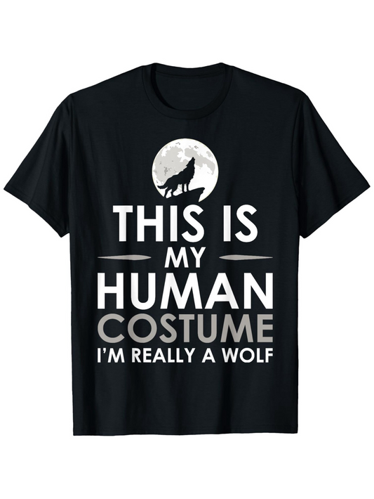Men's Graphic T-Shirt Full Moon Night With Bold Words And Lone Howling Wolf