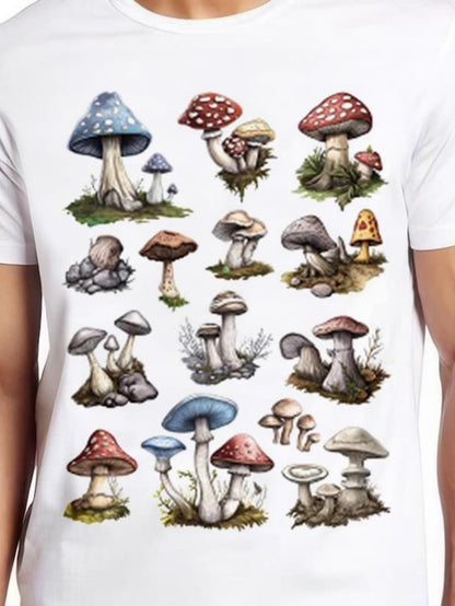 Men's Graphic T-Shirt Enchanting Forest Clusters Of Varied Mushrooms Growing On Mossy Ground Mushroom