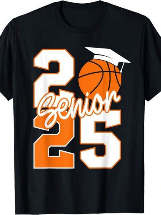 Men's Graphic T-Shirt Senior Graduation With Basketball And Graduation Cap