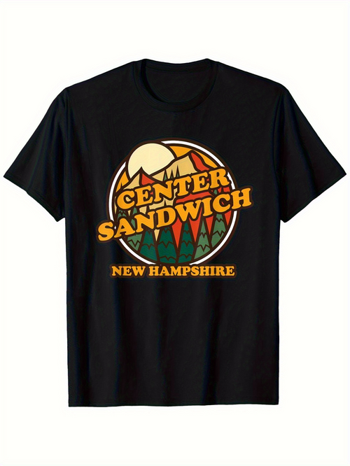 Men's Graphic T-Shirt Center Sandwich Sunset Mountains With Pine Trees And Rising Sun