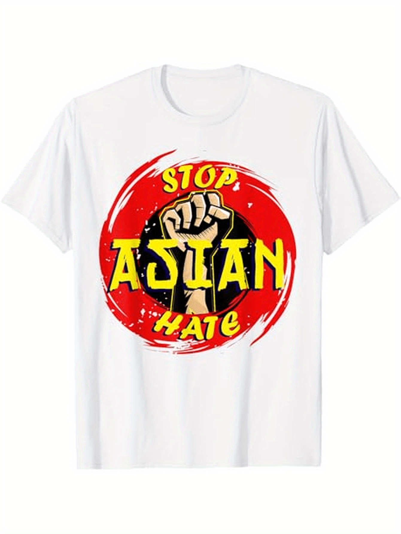 Men's Graphic T-Shirt Stop Asian Hate Red Circle With Powerful Raised Fist Graphic