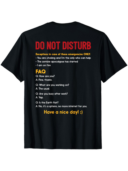 Men's Graphic T-Shirt Do Not Disturb Funny Answer List Printed On Black Shirt