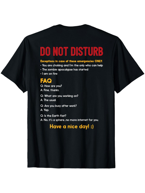 Men's Graphic T-Shirt Do Not Disturb Funny Answer List Printed On Black Shirt