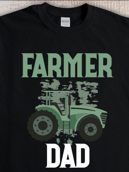 Men's Graphic T-Shirt Farmer Dad With Grungy Tractor Print Distressed Green Details Black T Shirt