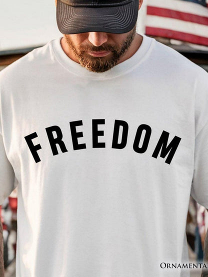 Men's Graphic T-Shirt Freedom Bold Black Letters On Minimalist White Fabric T Shirt