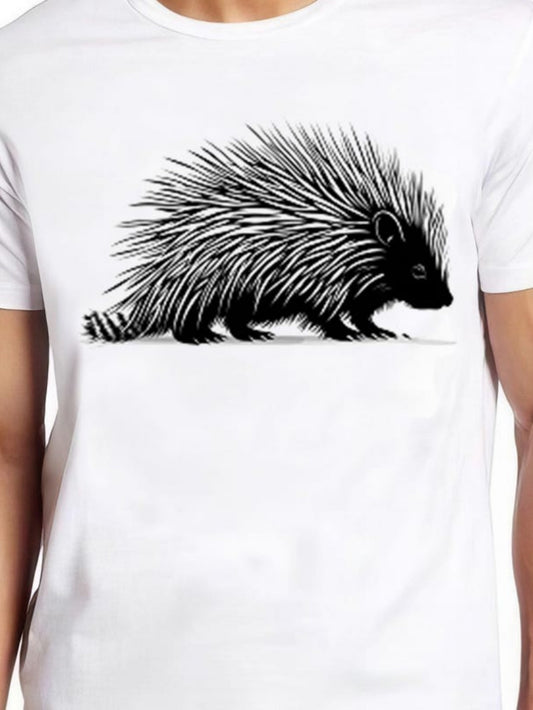 Men's Graphic T-Shirt Intricate Monochrome Spikes Patterned Wild Animal Porcupine