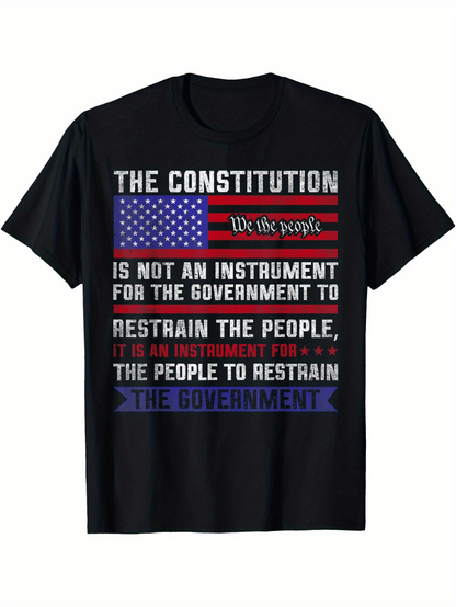 Men's Graphic T-Shirt American Flag With Patriotic Bold Typography And Constitution Print