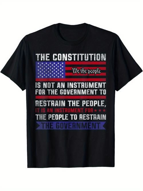 Men's Graphic T-Shirt American Flag With Patriotic Bold Typography And Constitution Print