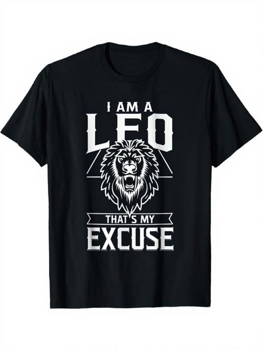 Men's Graphic T-Shirt I Am A Leo Excuse Banner With Roaring Lion Graphic