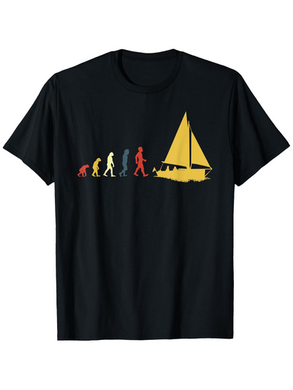 Men's Graphic T-Shirt Evolution Silhouettes With Colorful Walking Figures Leading To A Bright Yellow Sailboat