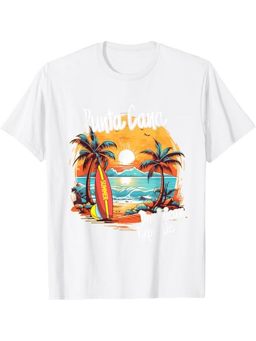 Men's Graphic T-Shirt Hula Beach Vibrant Palm Trees With Surfers Under Sunset Waves Scene