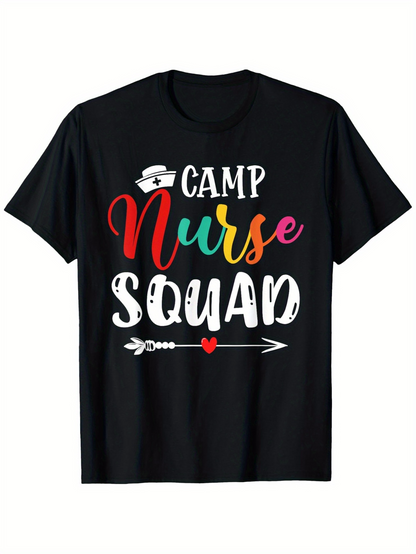 Men's Graphic T-Shirt Camp Nurse Squad Multicolor Script Lettering With Arrow And Heart Graphic Shirt