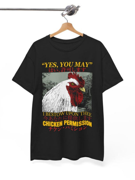 Men's Graphic T-Shirt Yes You May Golden Letters With Realistic Rooster Artwork Among Vintage Style Chicken
