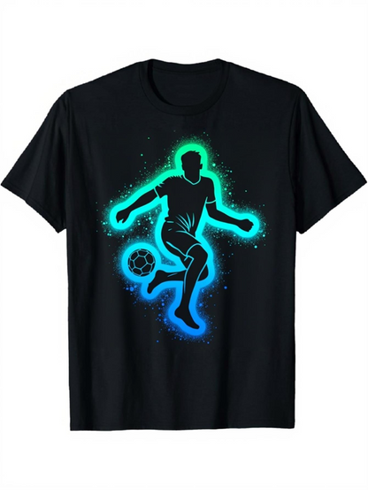 Men's Graphic T-Shirt Bioluminescent Glow Neon Blue And Green Soccer Player