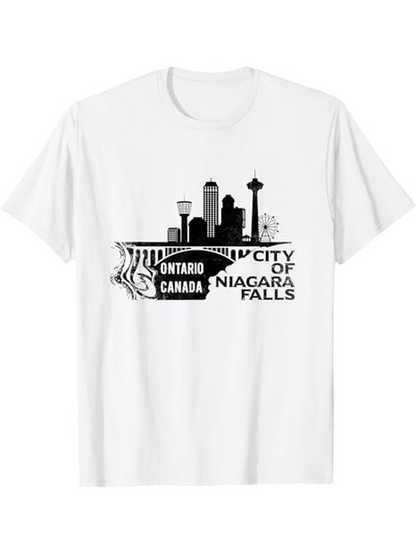 Men's Graphic T-Shirt Ontario Canada Cityscape With Landmarks And Waterfall Niagara Falls