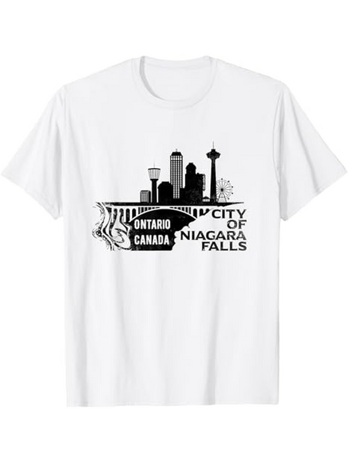 Men's Graphic T-Shirt Ontario Canada Cityscape With Landmarks And Waterfall Niagara Falls
