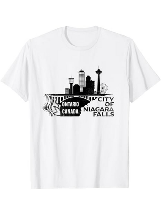 Men's Graphic T-Shirt Ontario Canada Cityscape With Landmarks And Waterfall Niagara Falls