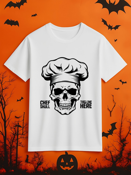 Men's Graphic T-Shirt Chef Skull Wearing A Classic Tall Chefs Hat With Bold Text