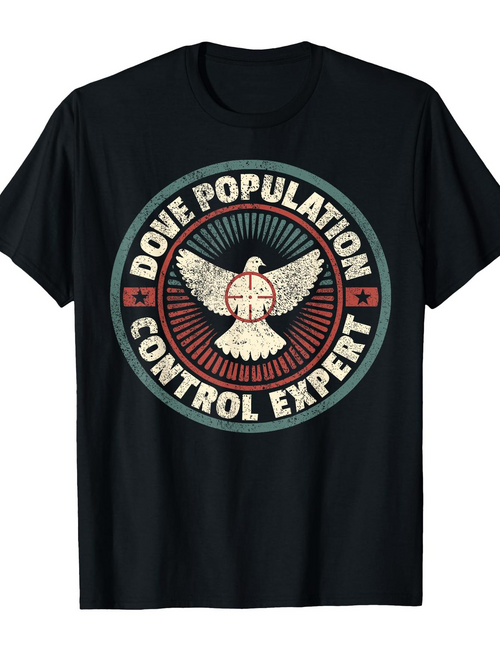 Men's Graphic T-Shirt Dove Population Control Expert Vintage Circle With Radiant Retro Sunburst Dove