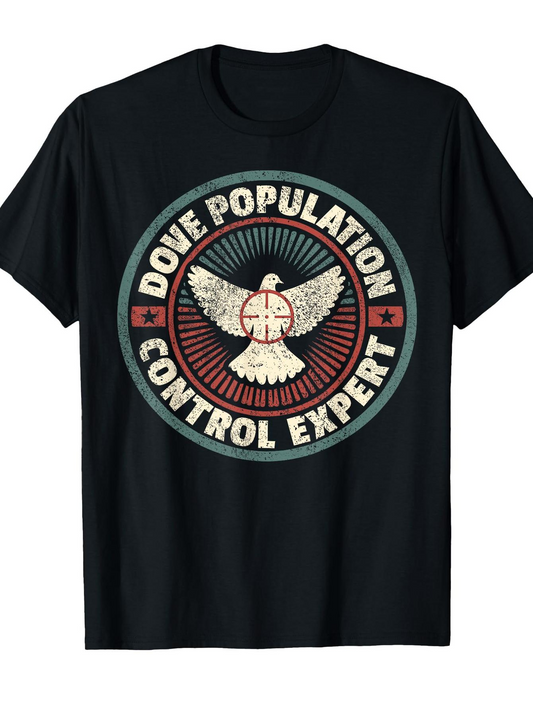 Men's Graphic T-Shirt Dove Population Control Expert Vintage Circle With Radiant Retro Sunburst Dove