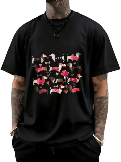 Men's Graphic T-Shirt Playful Pink Accents With Abstract Dogs Pattern Graphic T Shirt