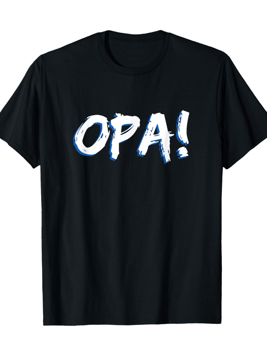 Men's Graphic T-Shirt OPA Bold White Brushstroke Letters On Black Fabric Shirt
