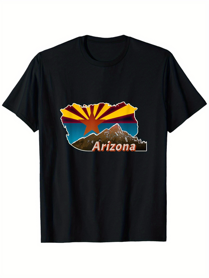 Men's Graphic T-Shirt Arizona Sunset With Colorful Rays Over Desert Landscape Mountain