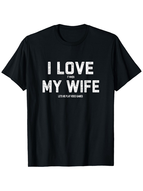 Men's Graphic T-Shirt I Love My Wife Wearing Distressed Bold Letter Print T Shirt