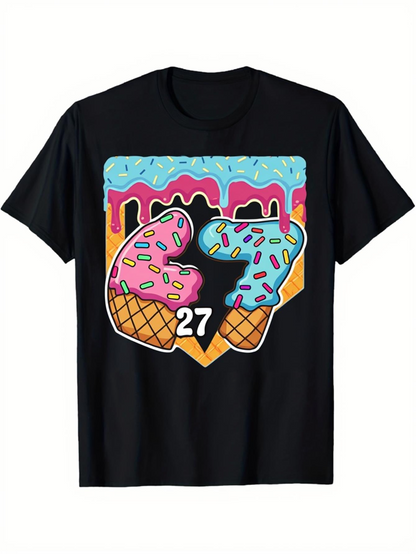 Men's Graphic T-Shirt Sprinkles And Colorful Dripping Icing On Numbered Ice Cream Cones Design