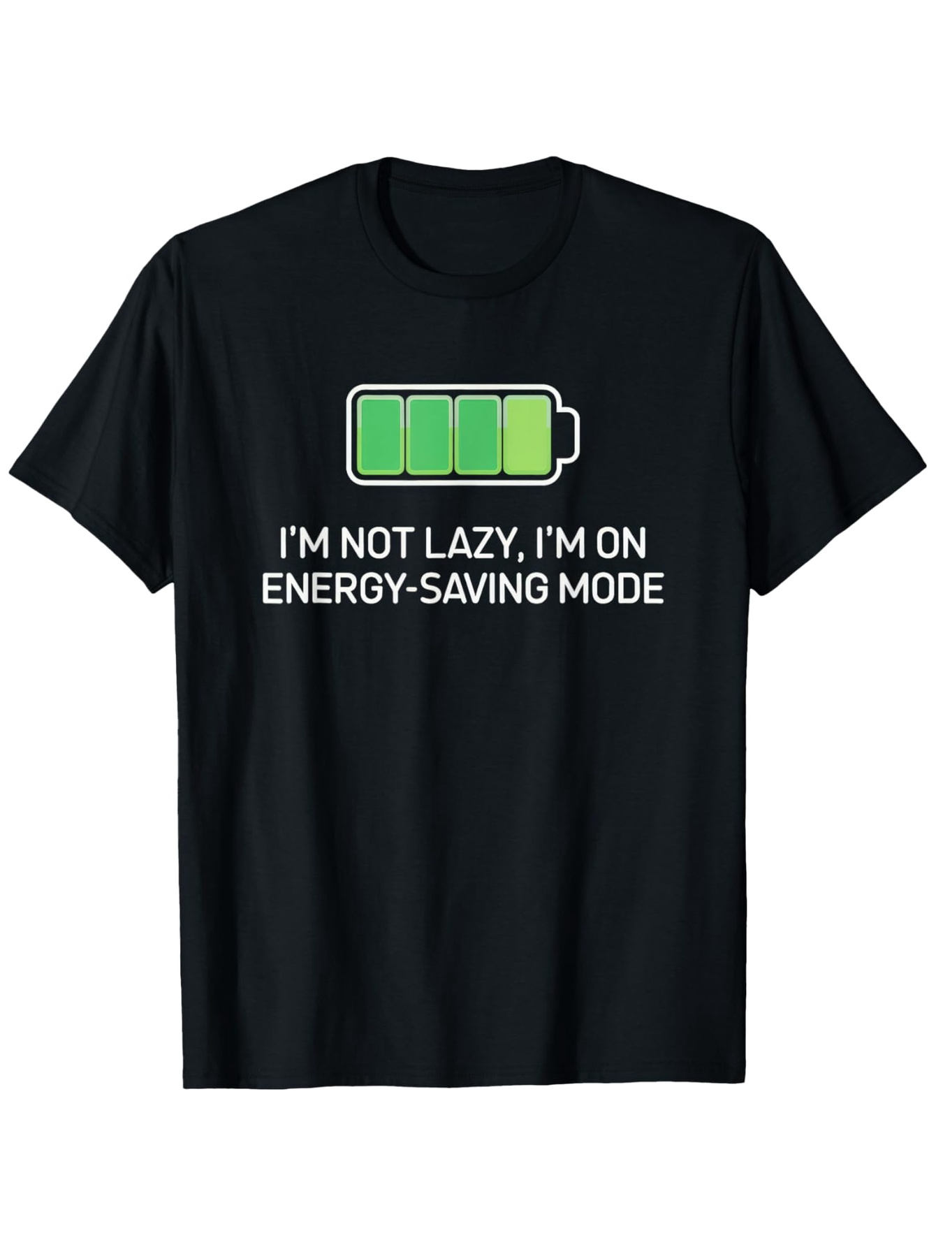 Men's Graphic T-Shirt Energy Saving Mode With Charged Green Battery On Black Shirt