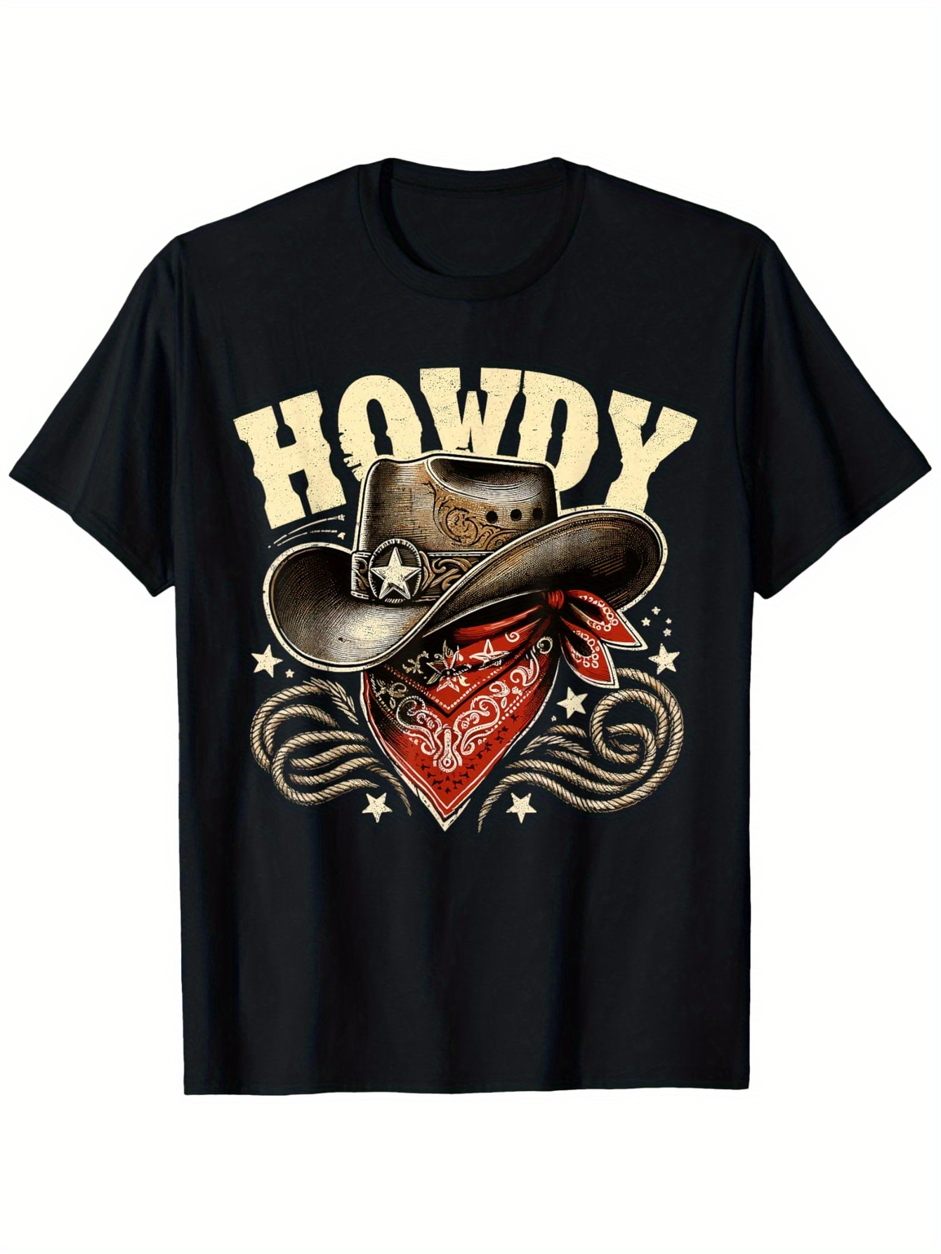 Men's Graphic T-Shirt Howdy Bold Western Letters With Cowboy Hat Bandana Pattern Star