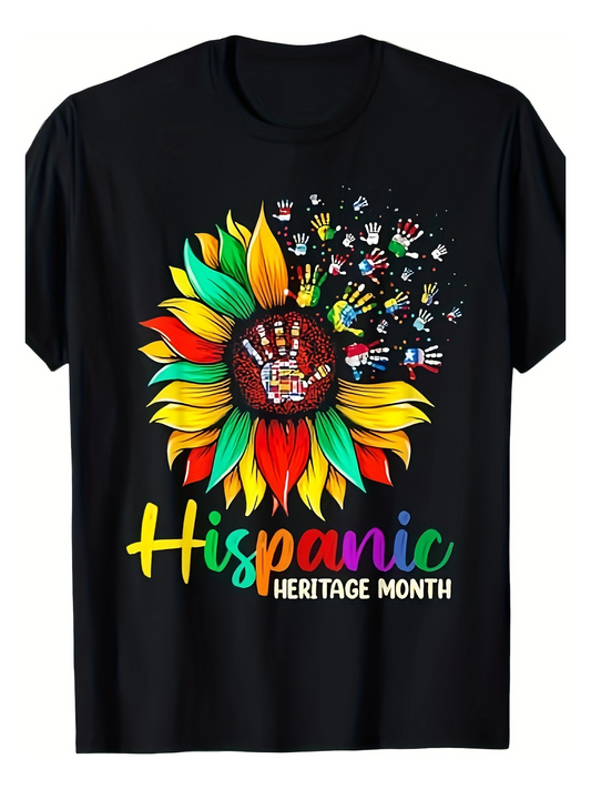 Men's Graphic T-Shirt Hispanic Heritage Month Colorful Sunflower And Painted Handprints Flower