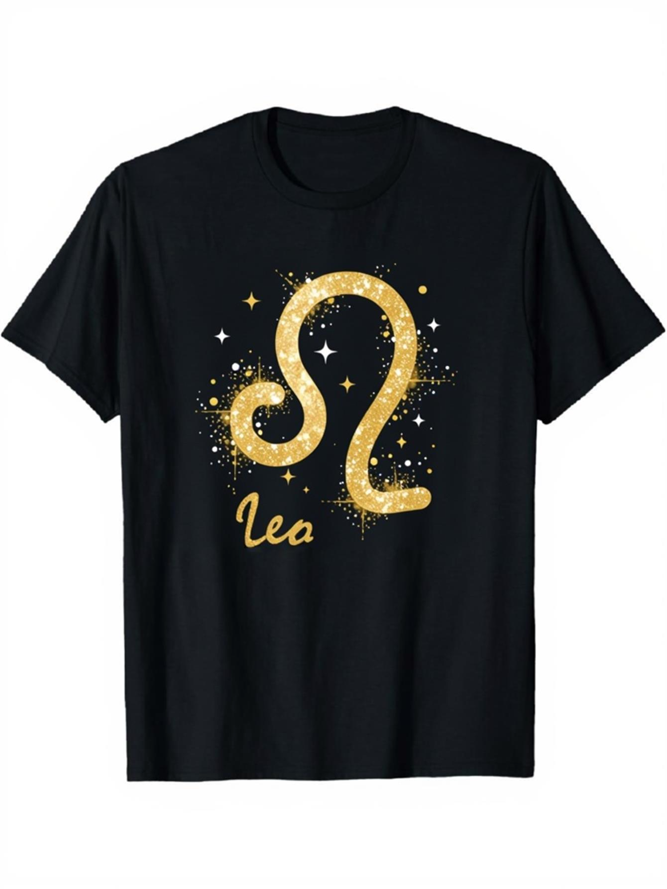 Men's Graphic T-Shirt Leo Shimmering Gold Stardust Zodiac Constellation With Cosmic Accents