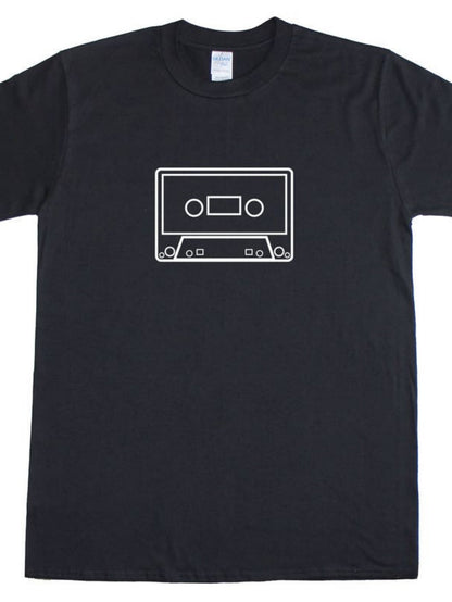 Men's Graphic T-Shirt Minimal Retro Line Art Among Black Empty Space Cassette Tape