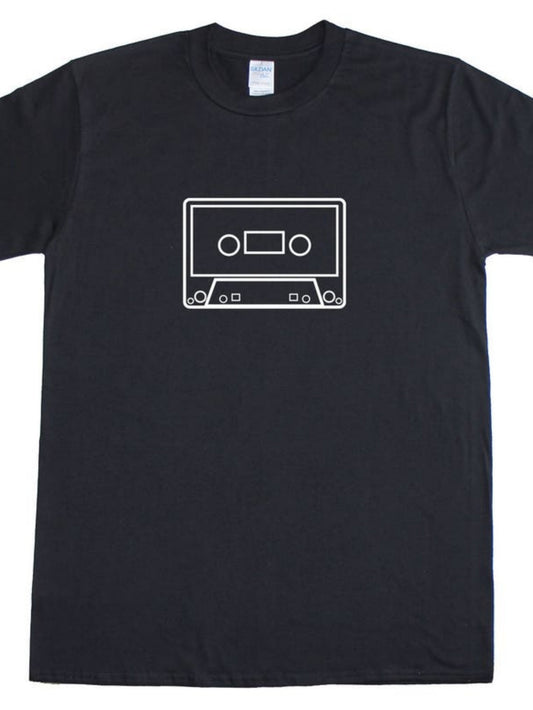 Men's Graphic T-Shirt Minimal Retro Line Art Among Black Empty Space Cassette Tape