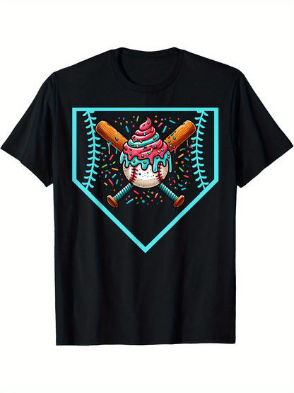 Men's Graphic T-Shirt Colorful Sprinkles With Bats Framing An Ice Cream Baseball