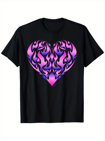 Men's Graphic T-Shirt Glowing Neon Flames Forming A Heart Shape Centerpiece Heart