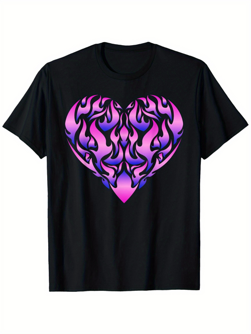 Men's Graphic T-Shirt Glowing Neon Flames Forming A Heart Shape Centerpiece Heart