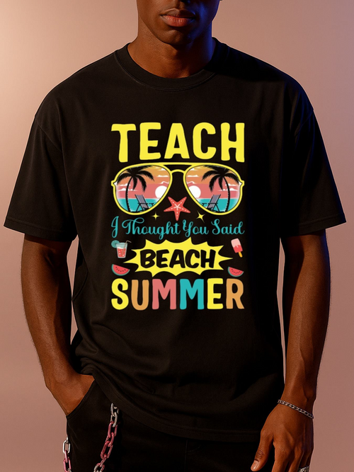 Men's Graphic T-Shirt Teach I Thought You Said Beach Summer Sunset Reflection With Palm Trees Sunglasses