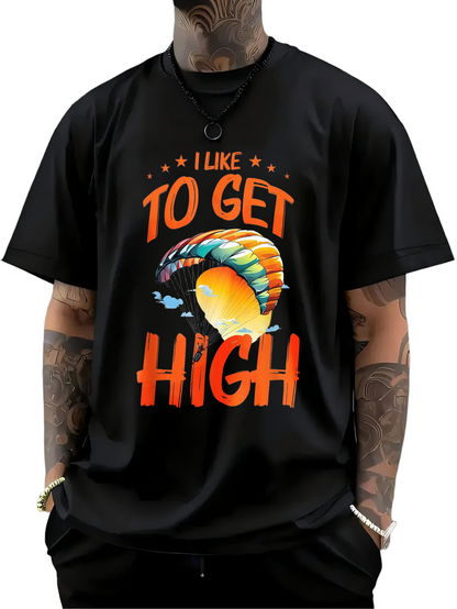 Men's Graphic T-Shirt I Like To Get High Colorful Paraglider Soaring Over Sunset Cloud Sky