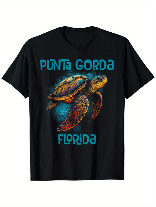 Men's Graphic T-Shirt Punta Gorda Florida Vibrant Underwater Scene With Colorful Sea Turtle