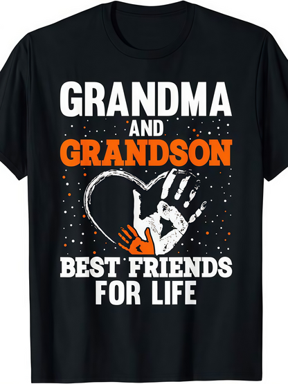 Men's Graphic T-Shirt Grandma And Grandson Holding Hands In Heart With Splattered Dots T Shirt