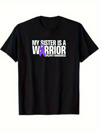 Men's Graphic T-Shirt My Sister Is A Warrior Purple Ribbon Epilepsy Awareness