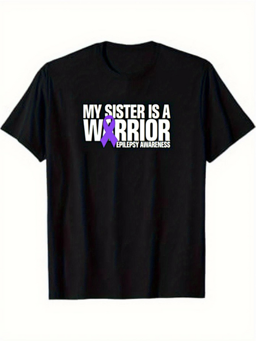 Men's Graphic T-Shirt My Sister Is A Warrior Purple Ribbon Epilepsy Awareness