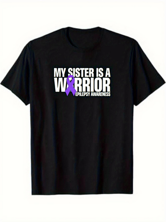 Men's Graphic T-Shirt My Sister Is A Warrior Purple Ribbon Epilepsy Awareness