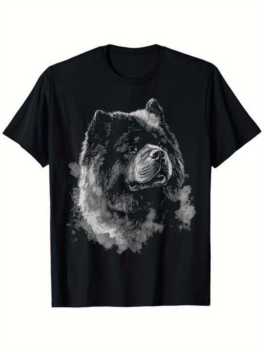 Men's Graphic T-Shirt Monochrome Watercolor Brush Stroke With Fluffy Majestic Chow Chow Dog