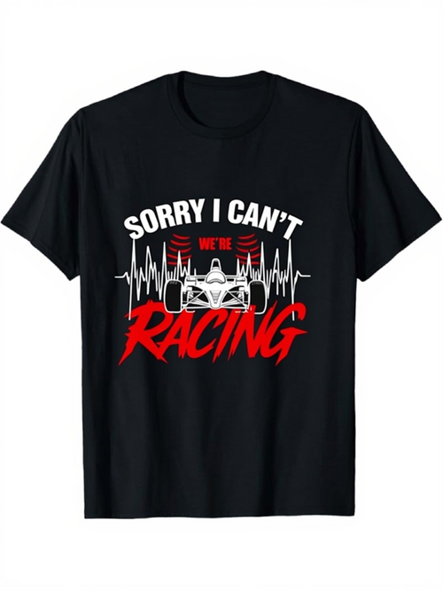 Men's Graphic T-Shirt Sorry I Cant Racing Car Heartbeat Lines Bold Red Lettering Racing Car