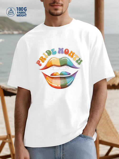 Men's Graphic T-Shirt Pride Month Rainbow Colored Shiny Lips Surrounded By Vibrant Energy