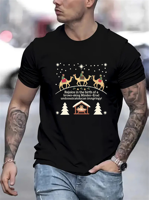 Men's Graphic T-Shirt Silent Night Holy Night With Three Wise Men Journeying To Manger Scene