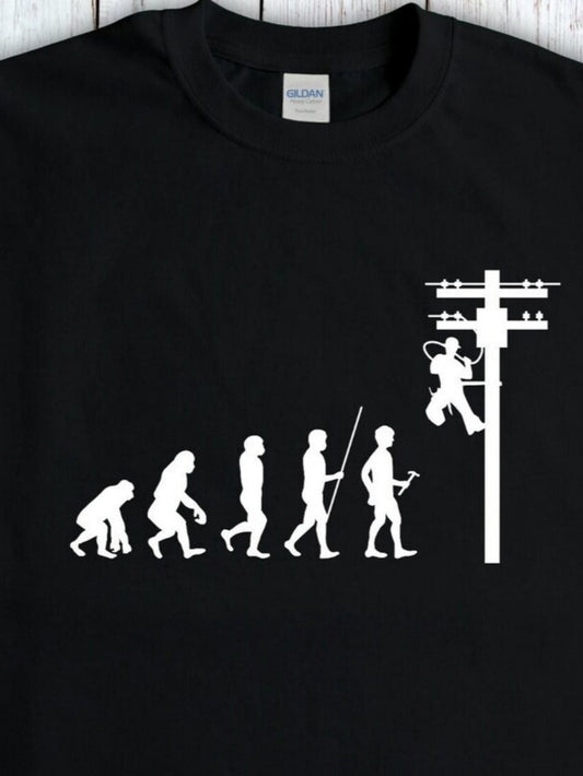 Men's Graphic T-Shirt Evolution Of Human Climbing Utility Pole Under Black Sky